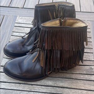 Stetson Fringe Leather Ankle Boots - Brown